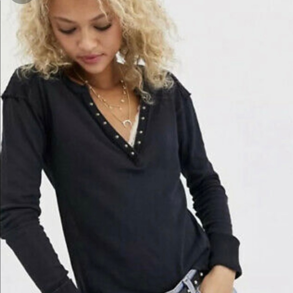 Free People Military Mix Henley - Color Black Motif Size Small